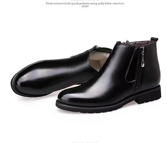 Schwarze Herren Stiefeletten aus Kunstleder mit Fellfutter und seitlichem Reißverschluss – warme Winterstiefel für kaltes Wetter 2025 - $32.99 –P4