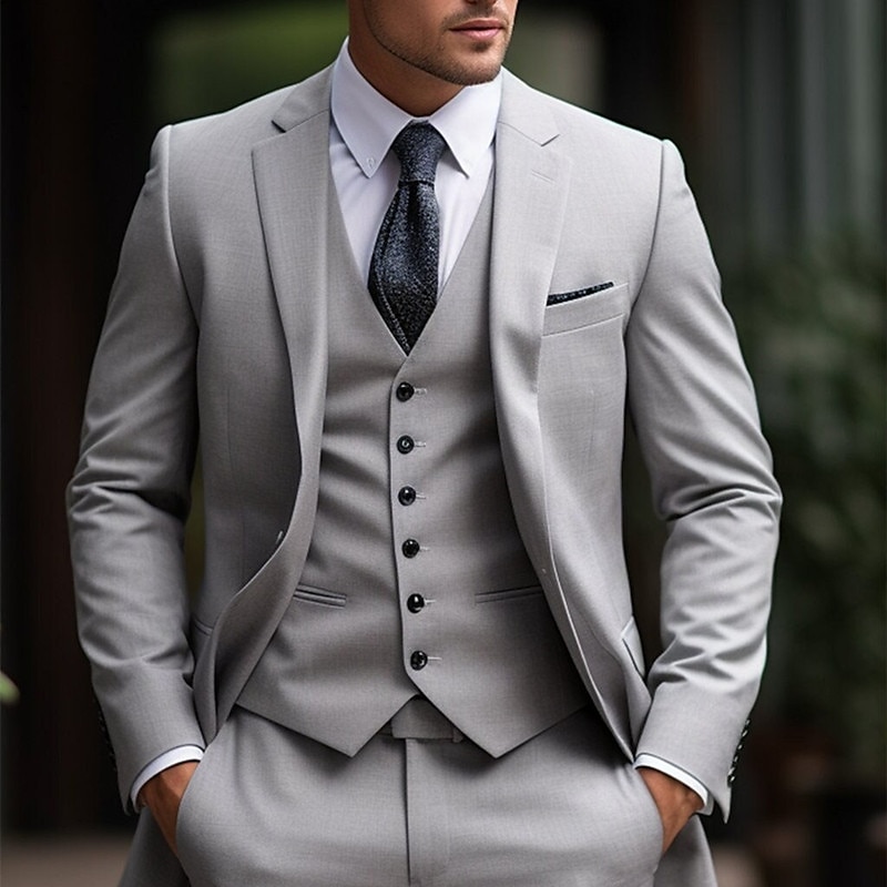 Ternos de Casamento Masculinos Cinza Claro Negócios Diários Sólidos Plus Size 3 Peças com Um Botão de 2025 por $136.99 –P2