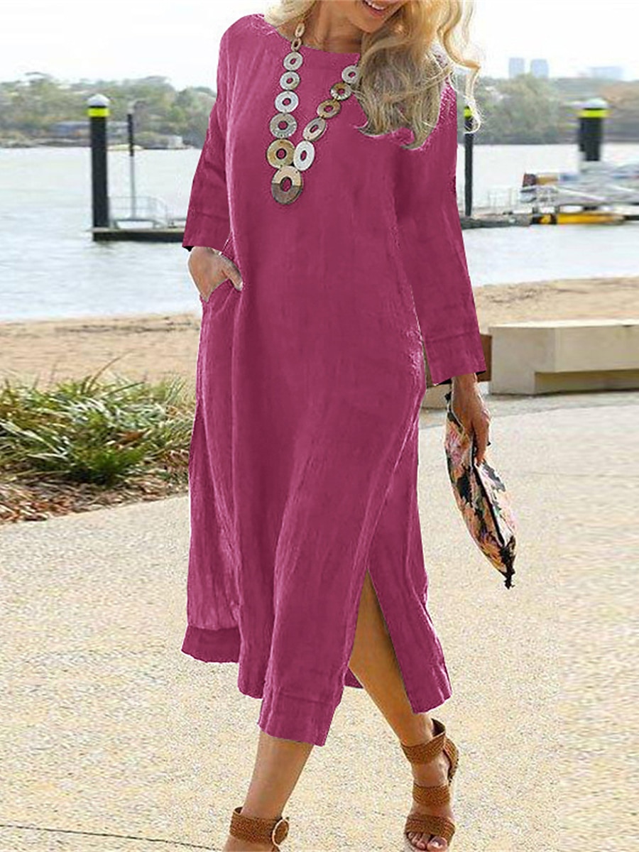 Women's Black Orange Rose Red Fall Winter Autumn Maxi Dress Casual Dress Cotton Summer Dress Fashion Classic Style Casual Outdoor Vacation Daily Loose Fit Plain Crew Neck 2025 - $28.99 –P1