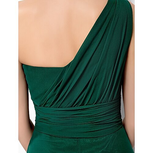 Sheath / Column Open Back Formal Evening Military Ball Dress One Shoulder Sleeveless Floor Length Chiffon with Ruched Crystals Draping 2022 2026 - $114.99 –P1