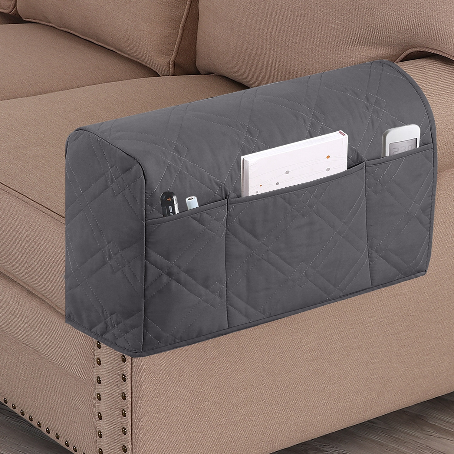 2 peças capas de apoio de braço à prova d'água para cadeiras e sofás capas de braço de sofá para capas de apoio de braço de sofá com bolso lateral protetor de móveis antiderrapante lavável de 2025 por $31.99 –P12