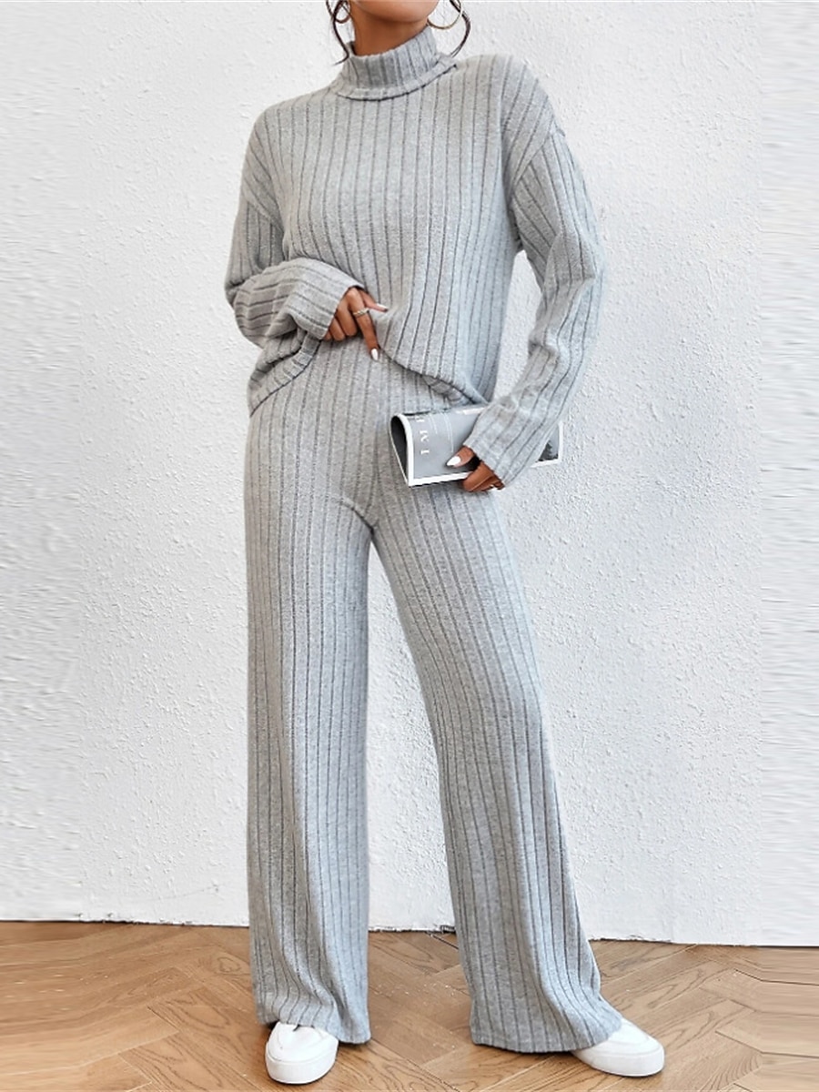 dam loungewear set ren färg ledig komfort mjuk hemgata dagligen polyester andas hög hals långärmad tröja byxa höst vinter hem outfits 2025 - $31.99 –P18