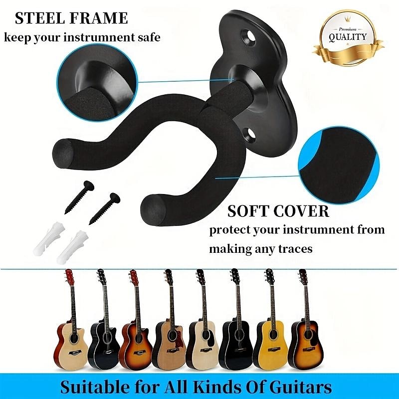2pack gitarrhängare, väggmonterad gitarrkrok i metall för folkmusik, bas, elgitarr, klassisk gitarr 2025 - $15.99 –P4