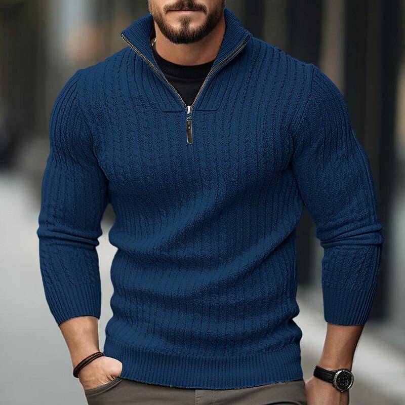 Herren Pullover Herbstpullover Pullover mit Viertelreißverschluss Gerippt Stricken Standard Zip Strick Glatt Ständer Moderne zeitgenössische Arbeit Freizeitskleidung Bekleidung Winter Schwarz 2025 - $32.99 –P4