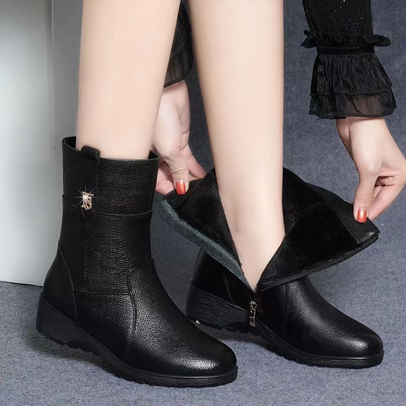 Dámské Boty Sněhule Venkovní Denní Pevná barva Podšité fleecem Kotníkové boty Booties Rovná podrážka Oblá špička Na běžné nošení Pohodlné Umělá kůže Nasazovací Černá 2025 - $16.99 –P2