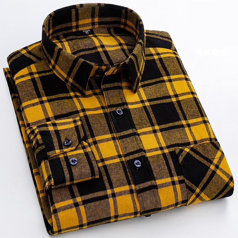 Per uomo Camicia Camicia casual Camicia a quadri Camicia con Bottoni Quadri All'aperto Abbigliamento quotidiano Giallo Blu reale Blu Azzurro cielo Manica Lunga Bavero Autunno & Inverno Abbigliamento del 2025 a $33.99 –P5
