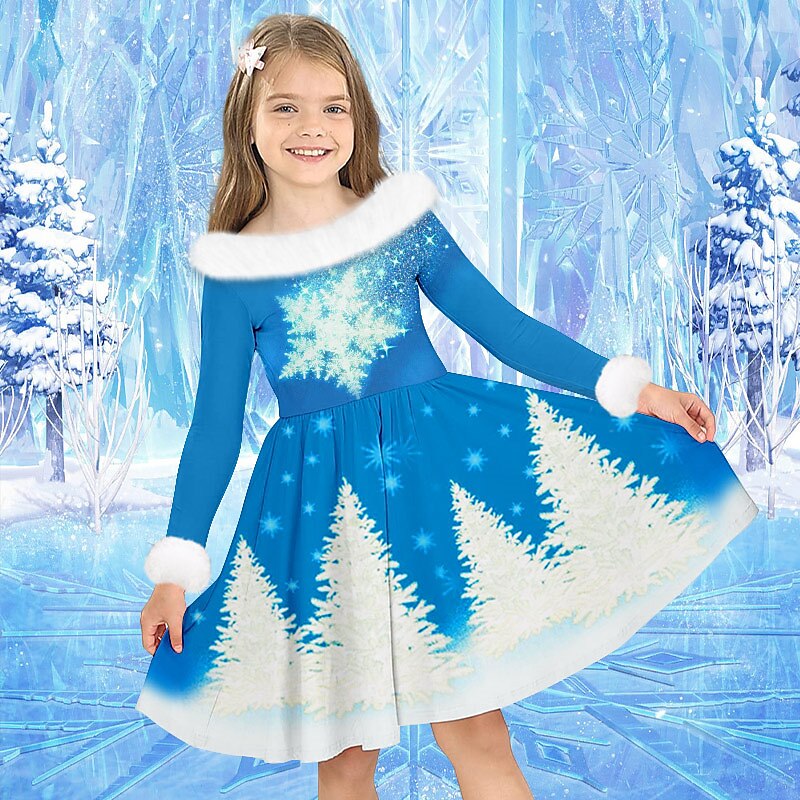 flickor 3d-klänning långärmad 3d-utskrift höst vintersport & utomhusdaglig semester söt ledig vackra barn 3-12 år ledig klänning svängklänning en linje klänning ovan knä polyester vanlig 2025 - $23.99 –P2