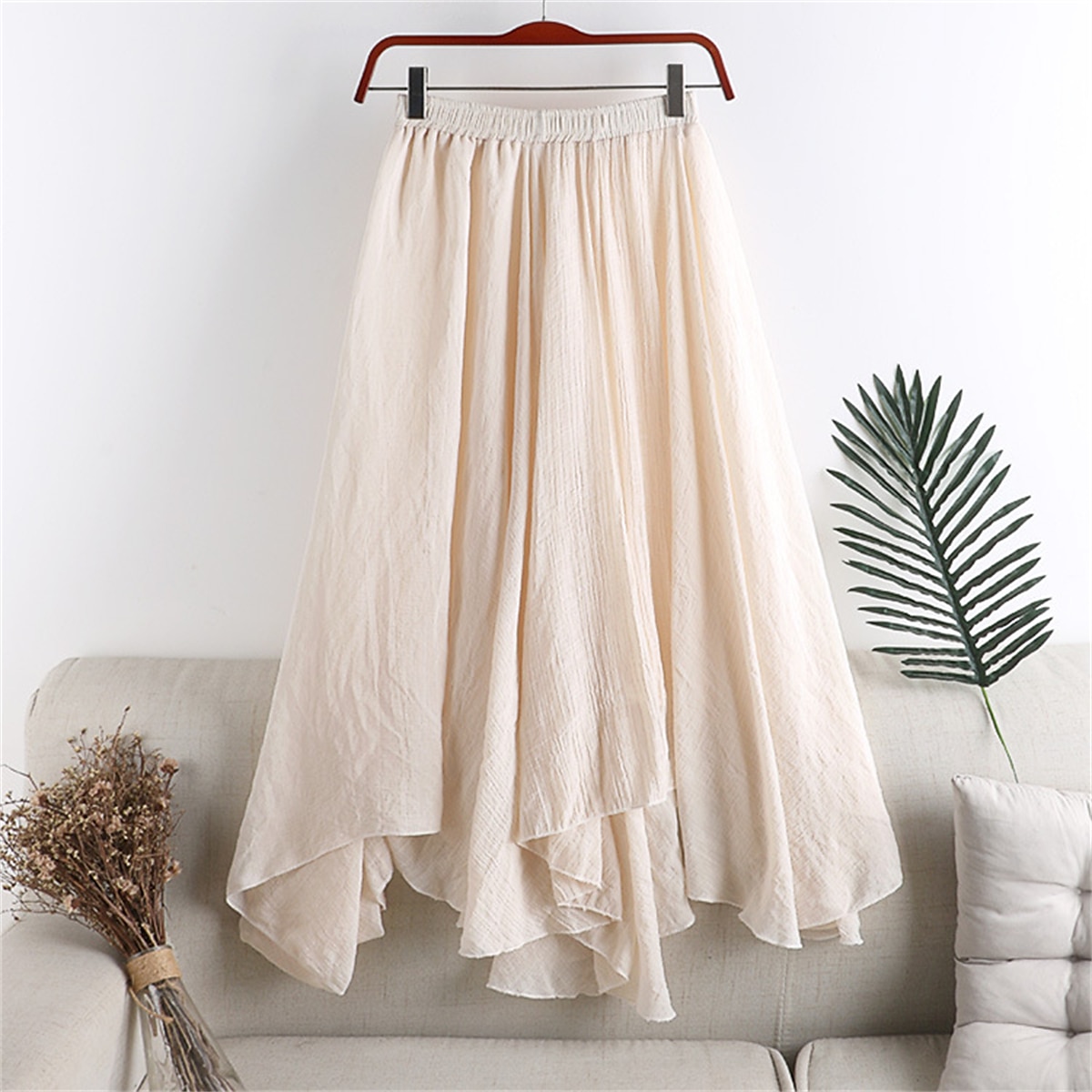 Women's Skirt A Line Swing Fashion Casual Maxi High Waist Skirts Solid Colored Ruched Irregular Hem Vacation Causal Light Blue Black White Pink Spring & Summer Cotton 2025 - $21.99 –P6