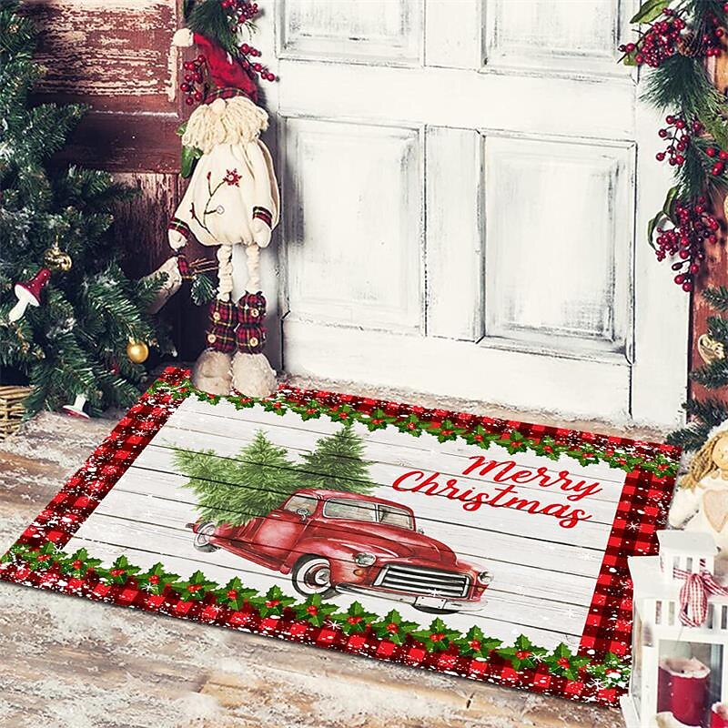 Weihnachts-Bodenmatte, Tür-Bodenmatte, Weihnachtsmann, Schneemann, Veranda, Balkon, rutschfester, saugfähiger Teppich, Urlaubsdekoration, bedruckte Fußmatte, Urlaubsdekoration 2025 - $10.99 –P5