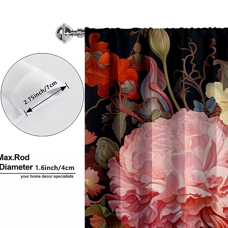 2 Panels Curtains For Living Room Bedroom, Flowers Curtain Drapes for Bedroom Door Kitchen Window Treatments Thermal Insulated Room Darkening 2025 - $22.99 –P4