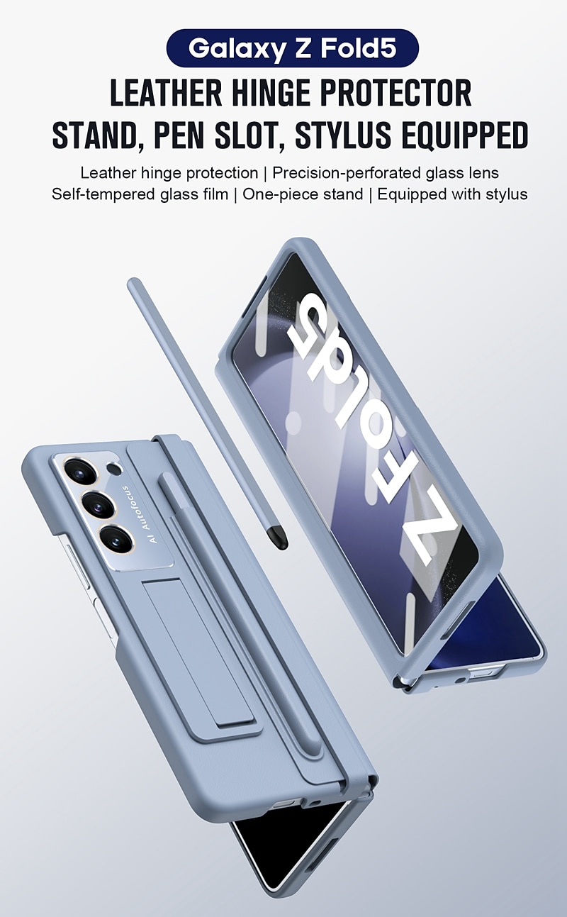 telefoon hoesje Voor Samsung Galaxy Z-vouw 6 Z Fold 5 Z Fold 4 Achterkant met standaard en schermbeschermer met S Pen Effen Kleur PC PU-nahka 2026 - $39.99 –P1