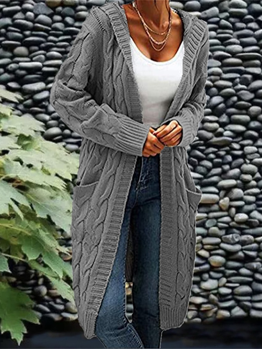 Mulheres Carregam Moda Roupa de rua Casual Côr Sólida Cabo Com Capuz Bolsos Tricotado Manga Longa Tops regulares Tricotar Ao ar livre Diário Para Noite Vinho Verde Tropa Outono Inverno de 2025 por $52.99 –P2