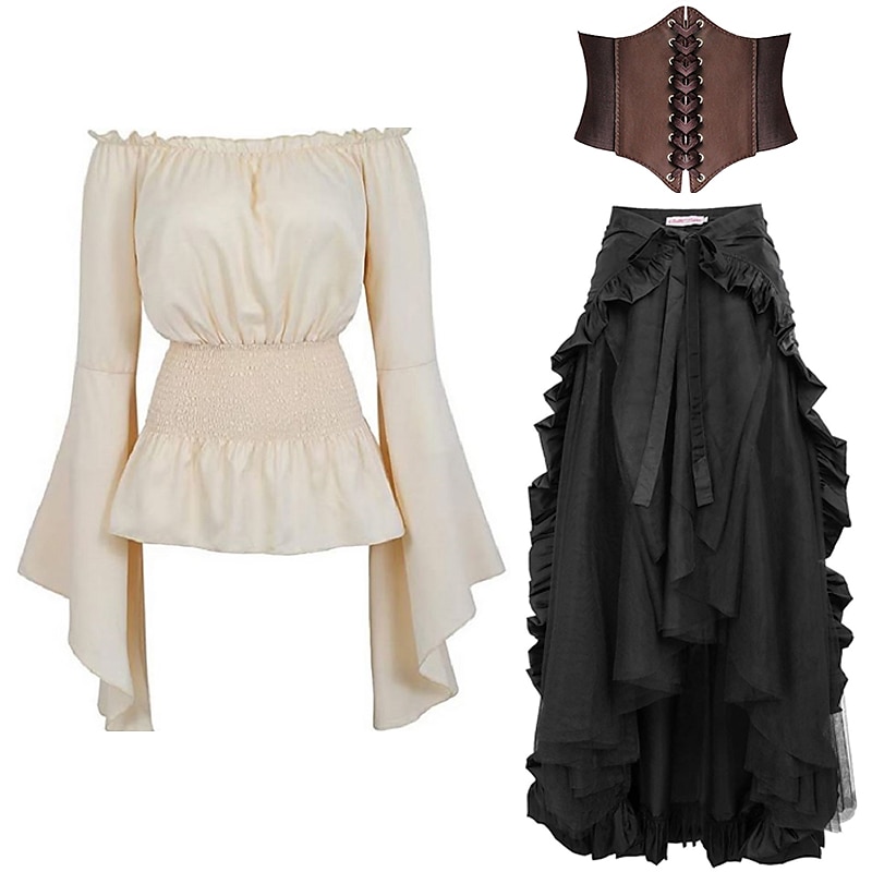 Sets with Off Shoulder Blouse Skirt Underbust Corset 3 PCS Women's Gothic Medieval Steampunk Renaissance Retro Vintage Pirate Viking Outfits Casual Daily LARP Costumes 2025 - $61.99 –P1