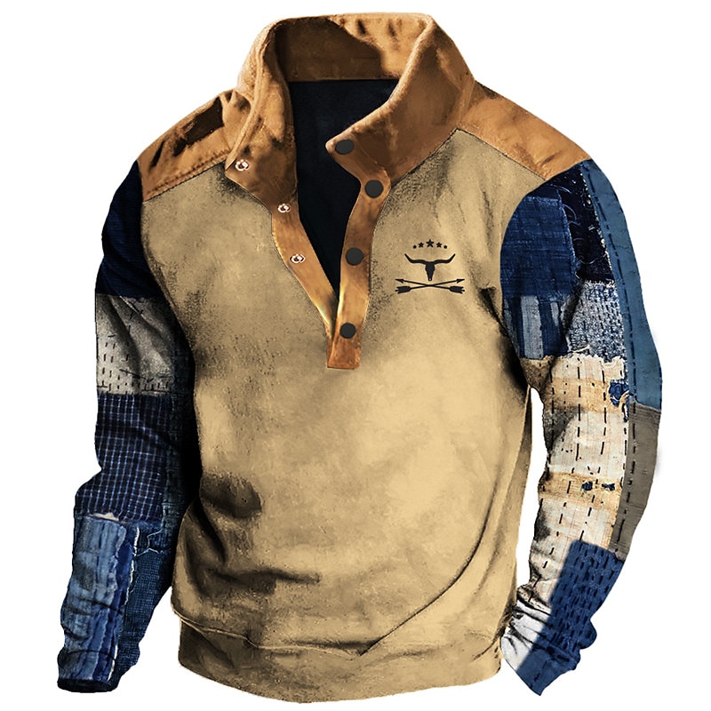 Per uomo Pop art Color Block Cowboy Felpe Felpa Manica lunga Felpa Colletto alla coreana Giornaliero Informale Vintage retrò Stampa 3D Da mare Sportivo Per eventi Stampa Primavera & Autunno del 2025 a $33.99 –P2