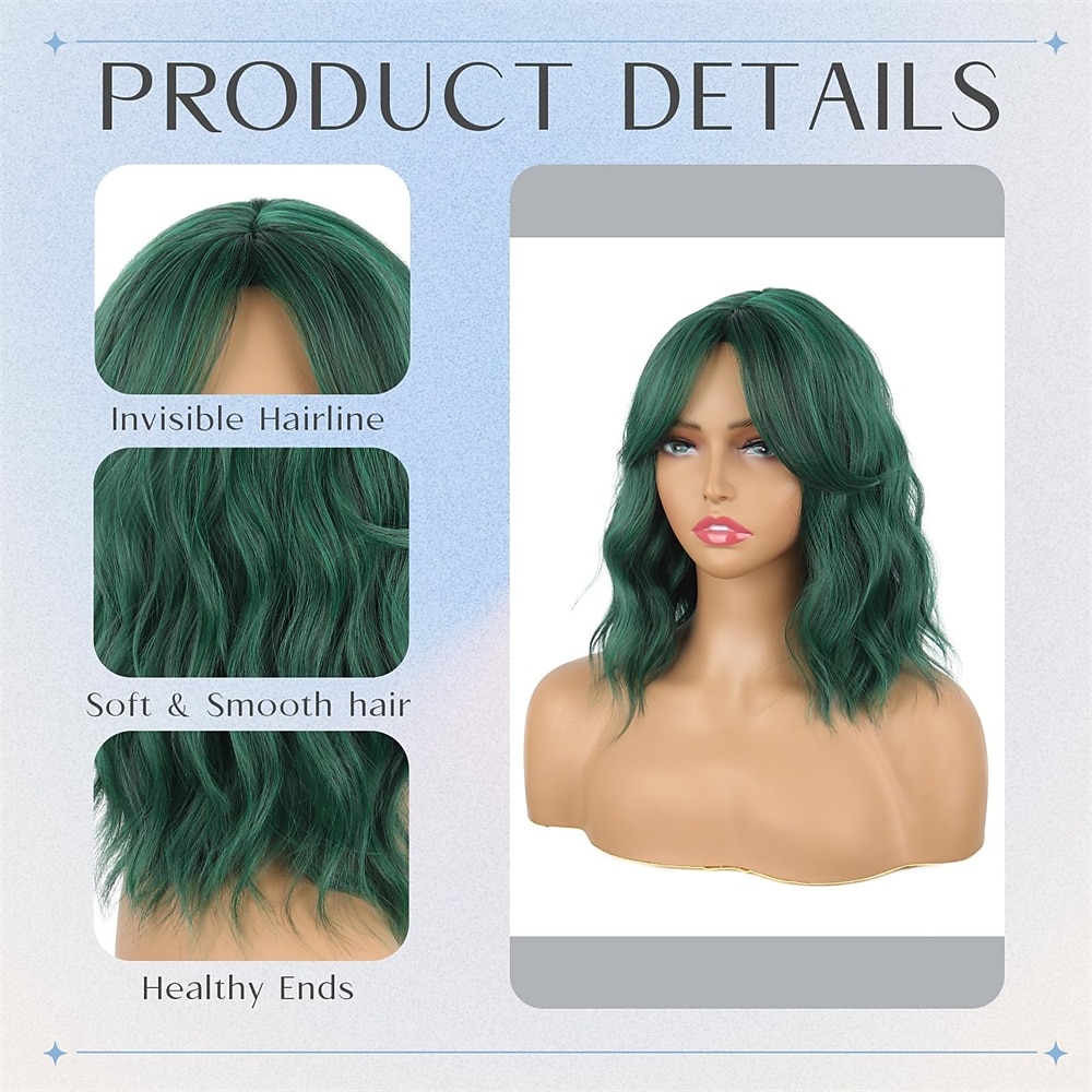 Jolelyne Green Curly Wavy Bob Wig with Bangs Dark Green Wavy Bob Wig for Women Short Curly Bob Olive Green Wig with Curtain Bangs Curly Bob Wig with Bangs Green Bob Wavy Wigs for Women (Green) 2025 - $18.99 –P6
