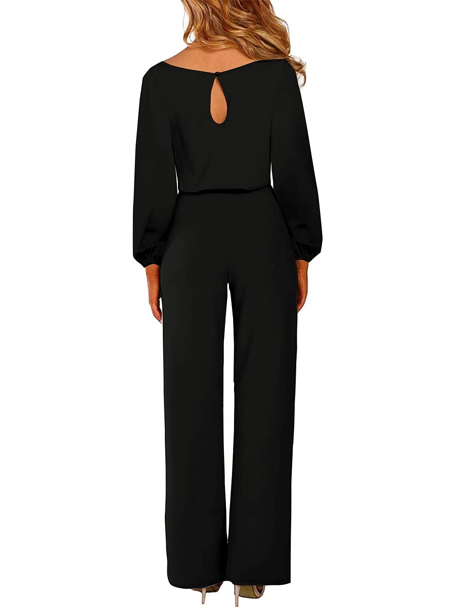Női Szabályos Jumpsuitek Elegáns Tömör szín Hosszú ujj Terített nyak Fűzős Magas derék Munka Utca Normál Fekete Sárgabarack Ősz 2025 - GBP £41.54 –P2