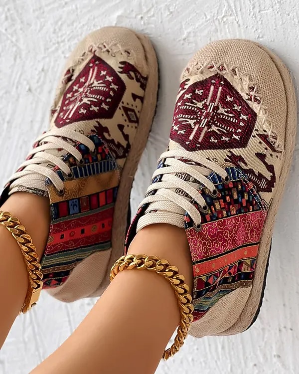 tênis feminino boêmio com cadarço – calçados casuais de lona com estampa étnica e sola trançada, calçados leves e confortáveis para caminhada, uso diário e viagens de 2026 por $36.99 –P6