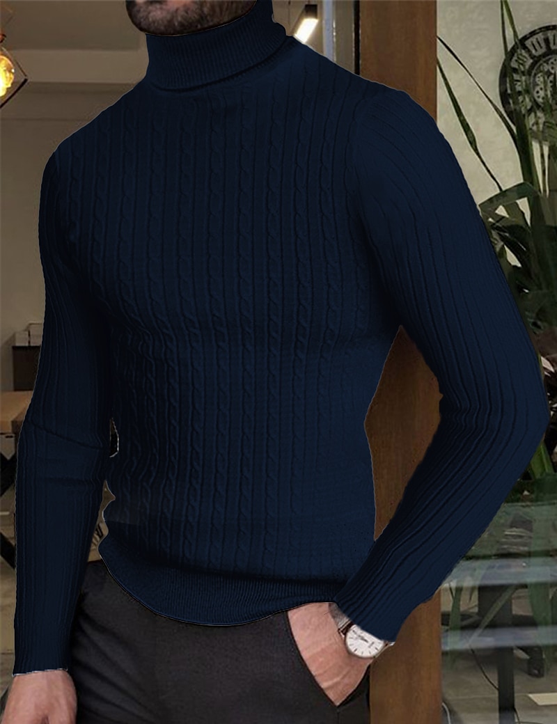 Herre Turtleneck genser Genser Herre Turtle Neck Jumper Riflet Kabel Strikke Strikket عادي Rullekrage Hold Varm Moderne Moderne Dagligdagstøy Ut på byen Klær Høst vinter Vin Svart M L XL 2025 - $14.99 –P3