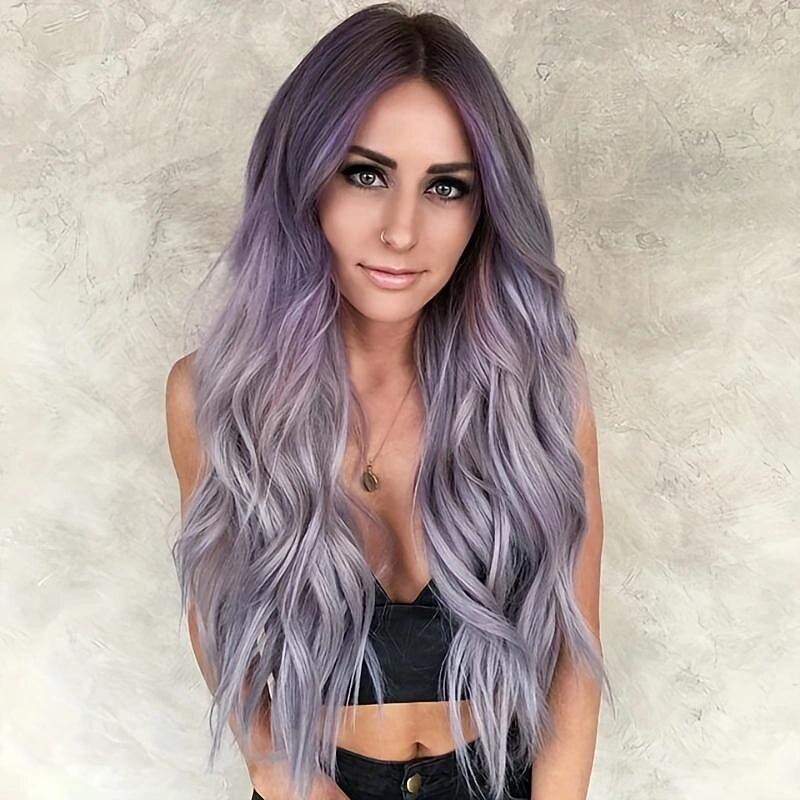 parrucca sintetica lunga e diritta - parrucca di capelli ricci viola ondulati verdi con capelli ricci rosso vino e rosa-viola - parrucchino elegante e versatile per le donne del 2026 a $23.99 –P2