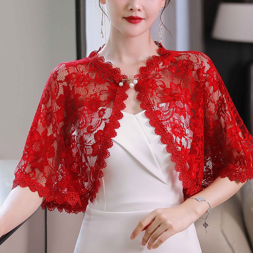 Sjalar till damer Bolero Bridal's Wraps Bröllopsgästs wraps Kåpa Elegant Lyx Ärmlös Polyester Brudsjalar Med Spets Till Bröllop Sommar 2026 - $22.99 –P4