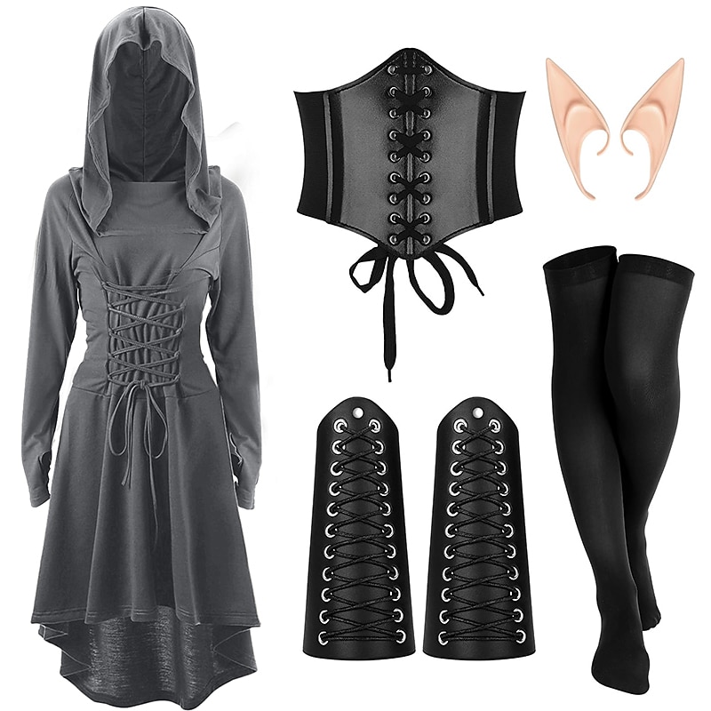 Retro Vintage Punk e gótico Medieval Vestidos Corpete Roupa Viking Ranger Elfo Tiro com arco Mulheres Viking Fantasia Dia Das Bruxas Carnaval Festa Casual / Diário LARP Adulto Vestido Cinto Meias de 2025 por $44.99 –P8