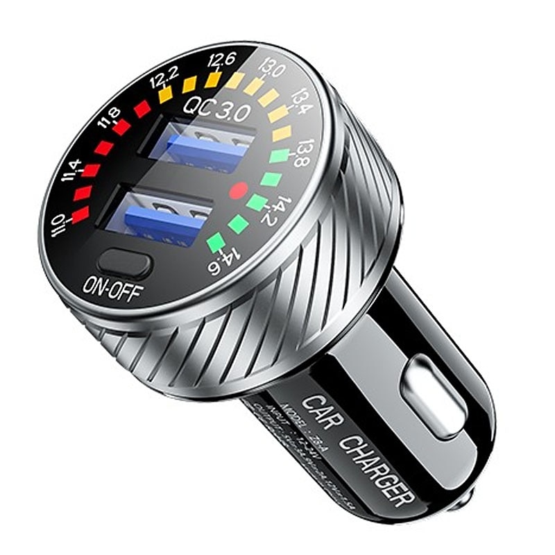 Caricabatteria da auto doppio USB qc 3.0 con display voltmetro, adattatore di alimentazione, presa accendisigari per telefono cellulare del 2025 a $28.99 –P2