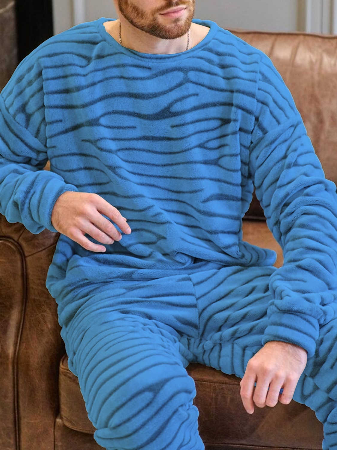 Férfi Lounge-ruházat Pizsamák Pizsama Pizsama felső és nadrág 2 darab Csík Stílusos Alkalmi Kényelmes Otthon Napi Flanel Mokaszinok Terített nyak Hosszú ujj Pullover Nadrág Rugalmas derék Nyár Tavasz 2025 - $22.99 –P5
