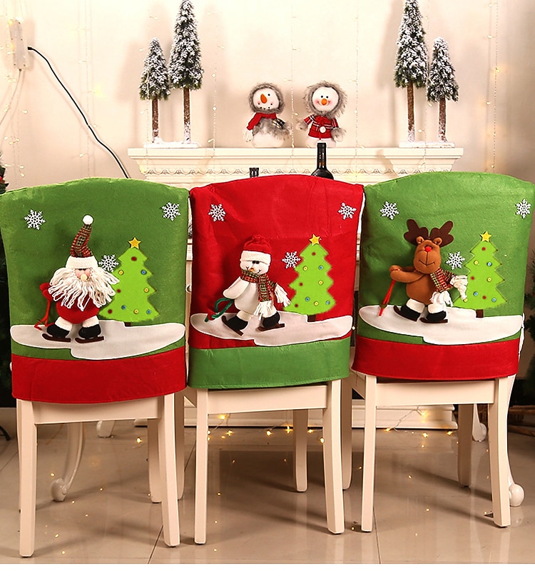 1 ks dárky dárky potah na opěradlo židle do jídelny, santa claus sněhulák sob potah na jídelní židle, potah na židle do kuchyně výzdoba hotelové dovolené 2025 - $12.49 –P2