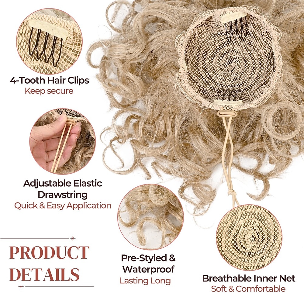 Messy Bun Hair piece for Women Elastic Drawstring Loose Wave Curly Scrunchies Ponytail Extension Synthetic Hair Extensions Hair Bun for Women Daily Use-Light Smoky Brown 2025 - $11.49 –P3