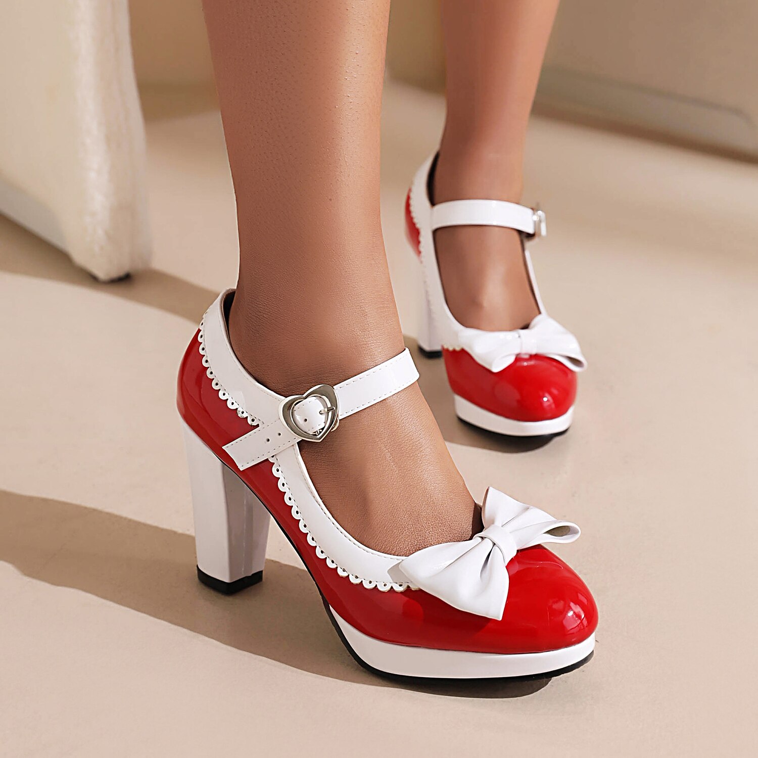 Women's Vintage Lolita Mary Jane Heels with Bow and Heart Buckle – Retro Platform Pumps for Cosplay and Parties 2025 - $64.99 –P3
