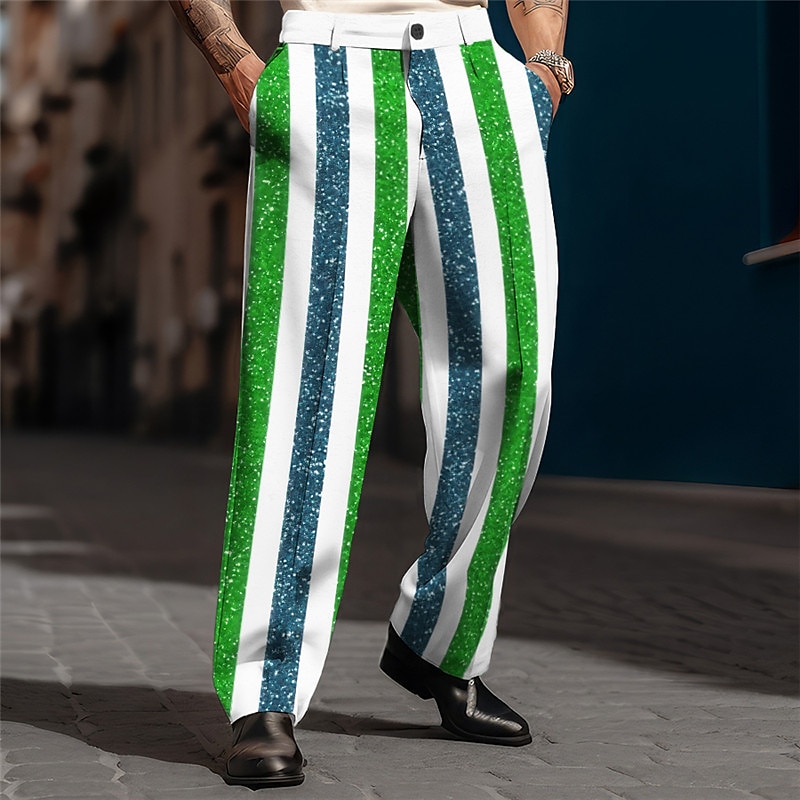 Proužek Vinobraní Pánské 3D tisk Kalhoty Venkovní ulice Noste do práce Vánoce Polyester Červená Modrá Zlatá S M L Vysoký Pružnost Kalhoty 2025 - $29.99 –P3