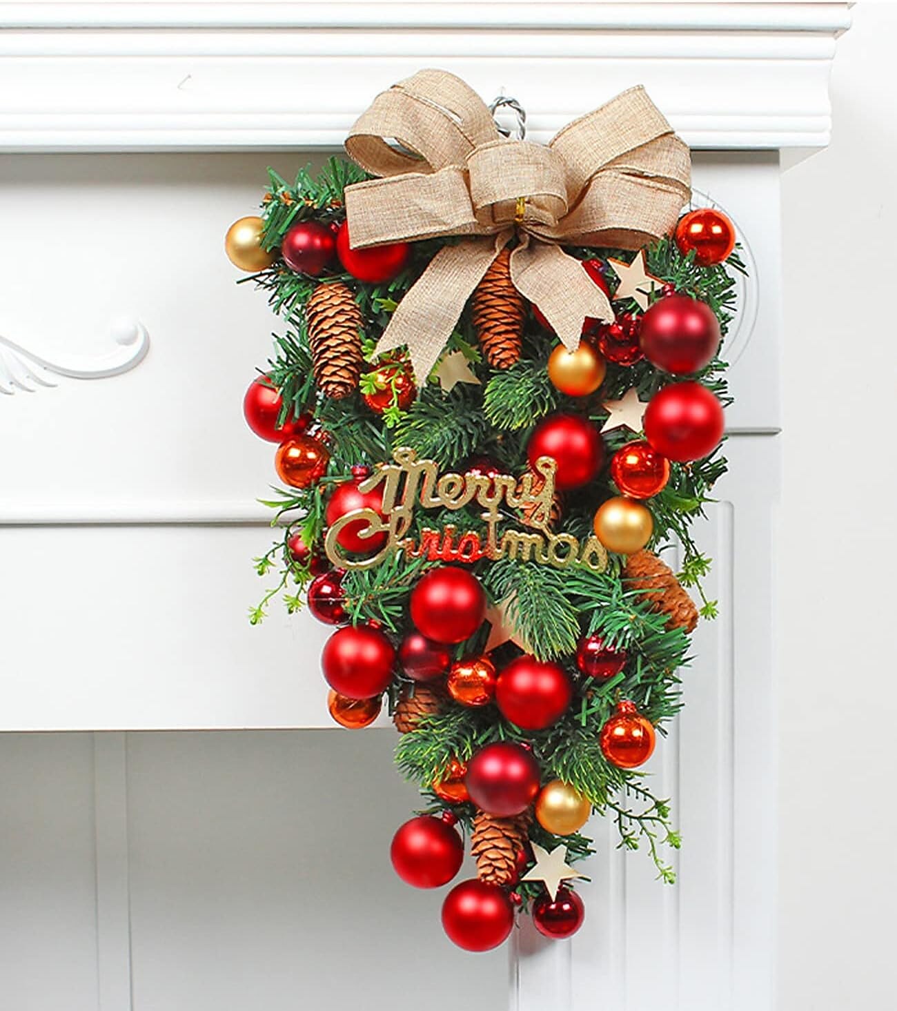 couronne de Noël en rotin pour porte d'entrée, décoration murale, boule, pendentif d'arbre à l'envers, décoration créative, mise en page de scène de fenêtre, arc, porte suspendue de 2025 ? $34.99 –P8