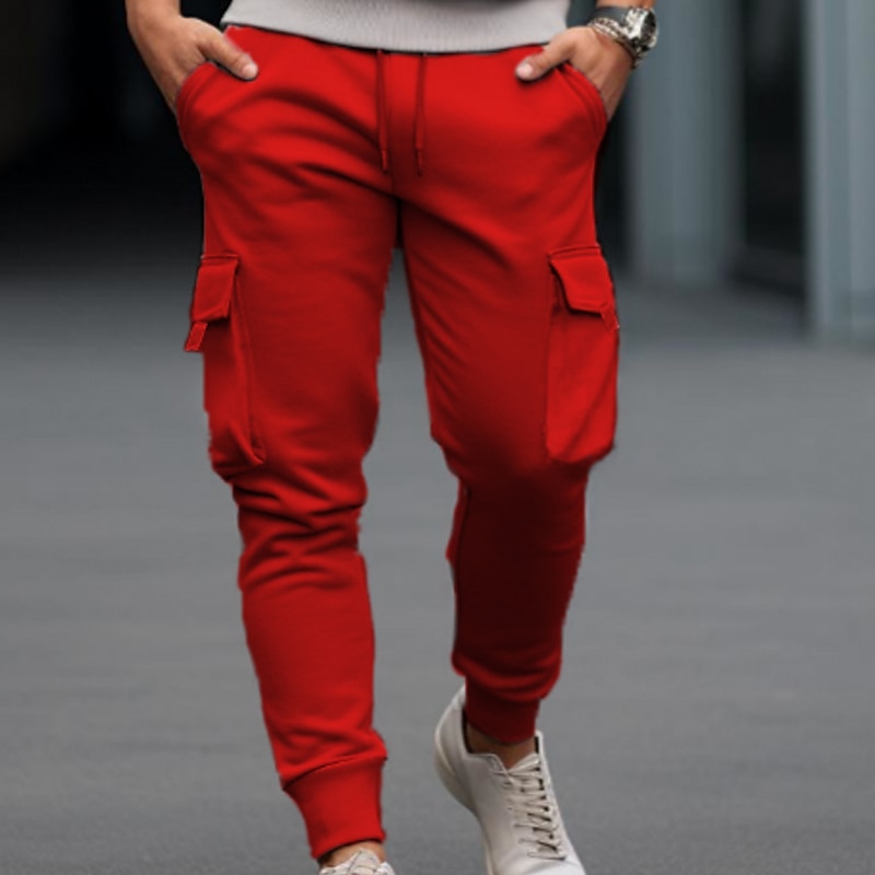 Men's Sweatpants Trousers Cargo Sweatpants Drawstring Elastic Waist Elastic Cuff Plain Comfort Breathable Casual Daily Holiday Sports Fashion Red Royal Blue 2025 - $20.99 –P3