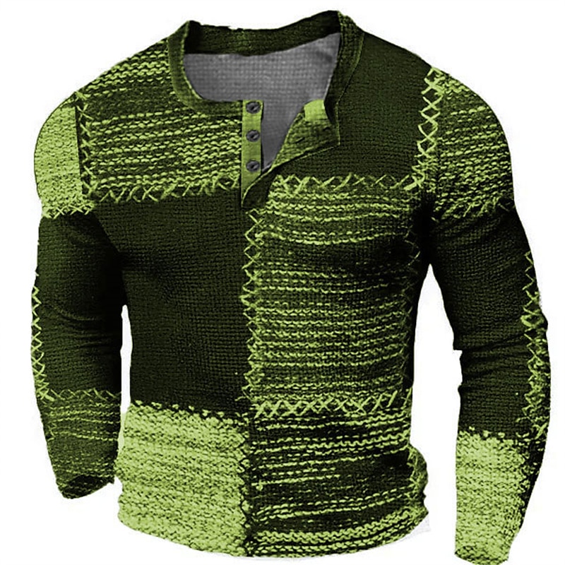 Per uomo Pop art Color Block Camicia Henley Maglietta Waffle Manica lunga Stampa 3D Di tendenza Originale Informale Sportivo Per eventi Festival Primavera & Autunno Blu Marrone Verde Grigio Henley del 2025 a $4.59 –P4