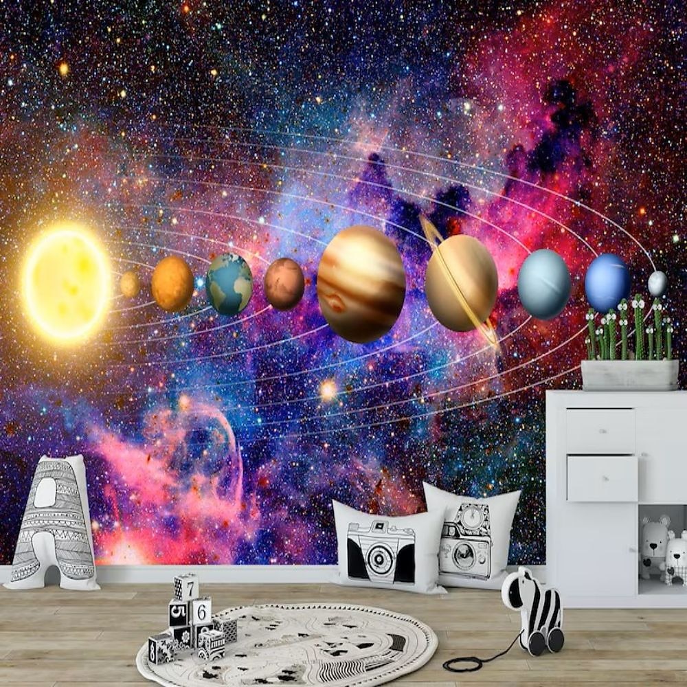 3d muurschildering behang zonnestelsel galaxy planet muursticker die print peel en stick verwijderbare pvc/vinyl materiaal zelfklevend/lijm vereist muur decor muurschildering voor woonkamer slaapkamer 2025 - $43.99 –P11