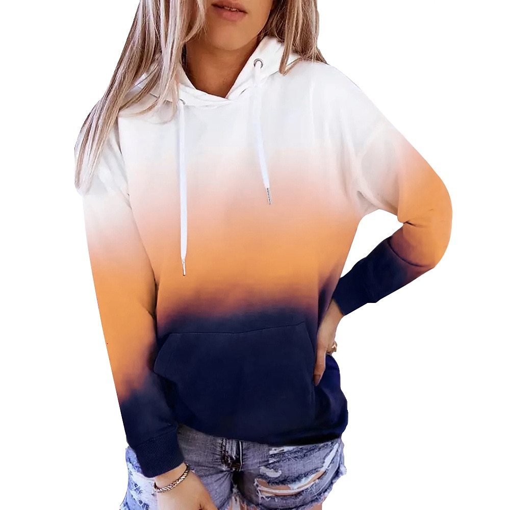 Mulheres Bloco de cor Ativo Roupa de Esporte Manga Longa Com Capuz Tops regulares Casual Esportes Com Cordão Imprimir Bolso frontal Amarelo Vermelho Roxo Laranja Outono & inverno de 2025 por $30.99 –P3