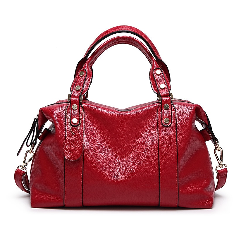 Dam Handväska Crossbody-väska Axelväska Boston väska PU läder Kontor Dagligen Helgdag Nit Dragkedja Stor kapacitet Multi Carry Ensfärgat Svart Rubinrött Blå 2025 - $42.99 –P8