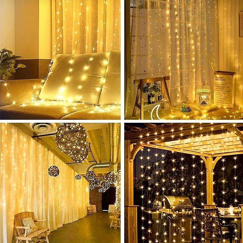 Guirlande lumineuse de rideau solaire extérieur, 3 * 3 m-300 LED/3 * 2 m-200 LED/3 * 1 m-100 LED, 8 modes d'éclairage, étanche IP65, convient pour le jardin, le porche, les fêtes de mariage dans le jardin, Noël de Thanksgiving. de 2025 ? $11.49 –P2