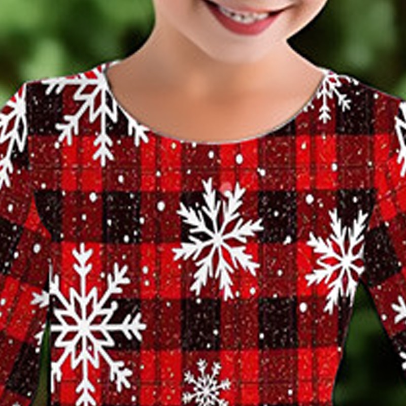 Mädchen' 3D Plaid Schneeflocke Kleid Langarm 3D-Druck Herbst Winter Urlaub Sport & Natur Täglich Kuschelig Brautkleider schlicht Schön kinderkleidung 3-12 Jahre Casual kleid A Linie Kleid Übers Knie 2026 - $19.99 –P7