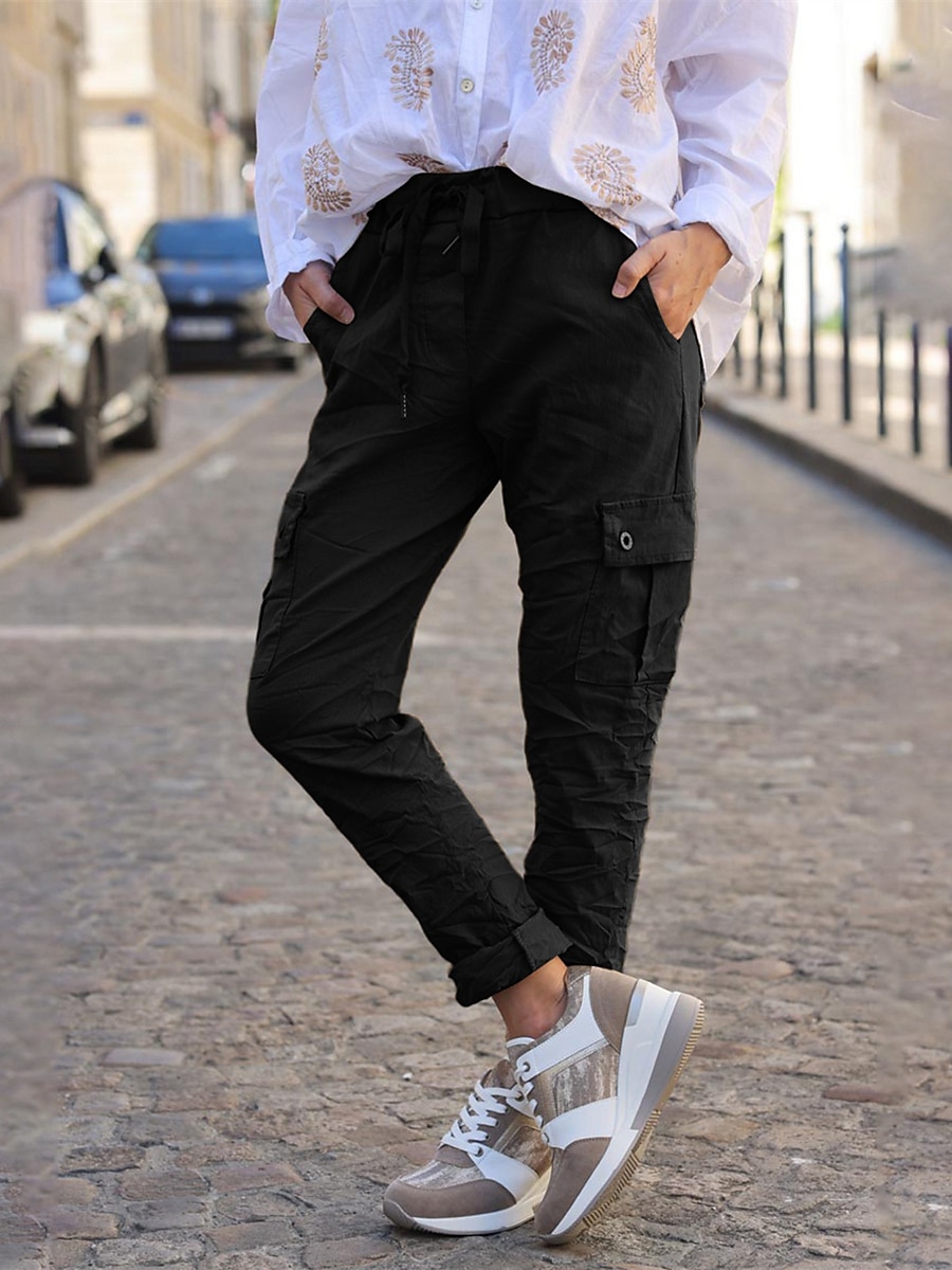 Women's Cargo Pants Pants Trousers Mid Waist Full Length Grey Fall 2025 - $22.99 –P2