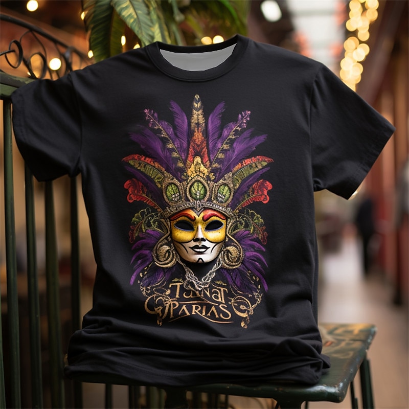Carnival Graphic Mask Mardi Gras Daily Designer Retro Vintage Men's 3D Print T shirt Tee Sports Outdoor Holiday Going out T shirt Deep Purple Black Purple Short Sleeve Crew Neck Shirt Spring & 2026 - $19.49 –P6
