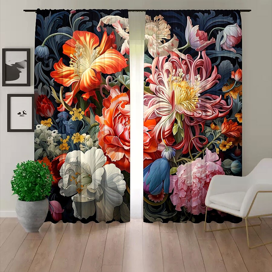 2 Panels Curtains For Living Room Bedroom, Flowers Curtain Drapes for Bedroom Door Kitchen Window Treatments Thermal Insulated Room Darkening 2025 - $22.99 –P8