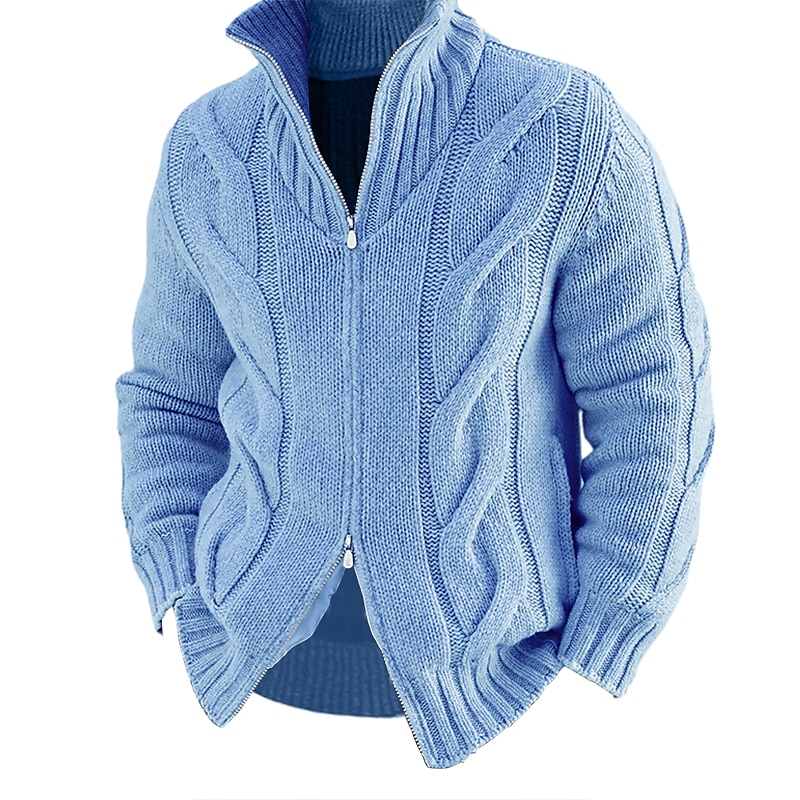 heren vest trui ritssluiting trui grof vest kabel normaal gebreid effen opstaande kraag opwarmingen modern eigentijds casual dagelijkse kleding kleding herfst winter zwart wit m l xl 2025 - $37.99 –P7