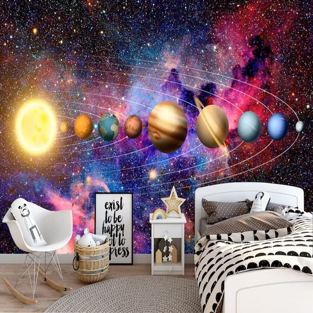 3d muurschildering behang zonnestelsel galaxy planet muursticker die print peel en stick verwijderbare pvc/vinyl materiaal zelfklevend/lijm vereist muur decor muurschildering voor woonkamer slaapkamer 2025 - $43.99 –P13