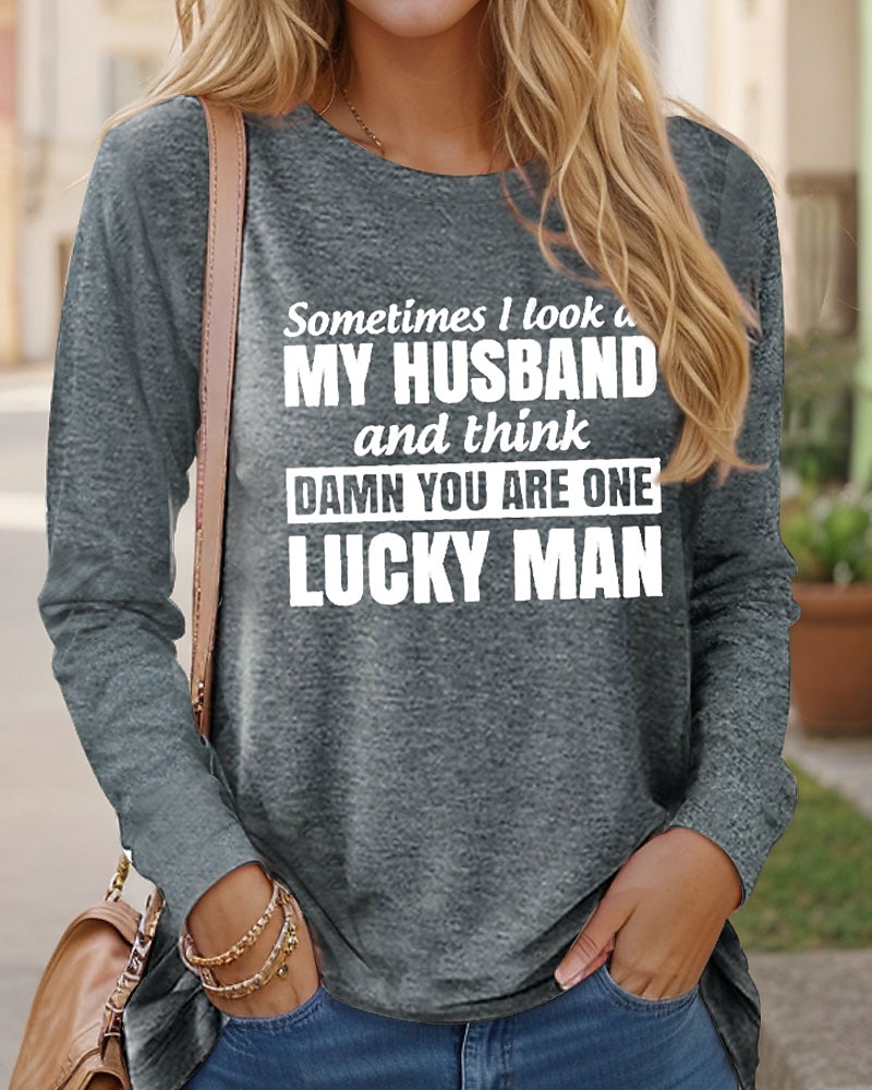 Femme T shirt Lettre Famille Mode manche longue Col Rond Hauts réguliers du quotidien Fin de semaine Imprimer Noir Rose Claire Bleu Vert Kaki Printemps & Automne Printemps, Août, Hiver, Eté de 2025 ? $23.99 –P6