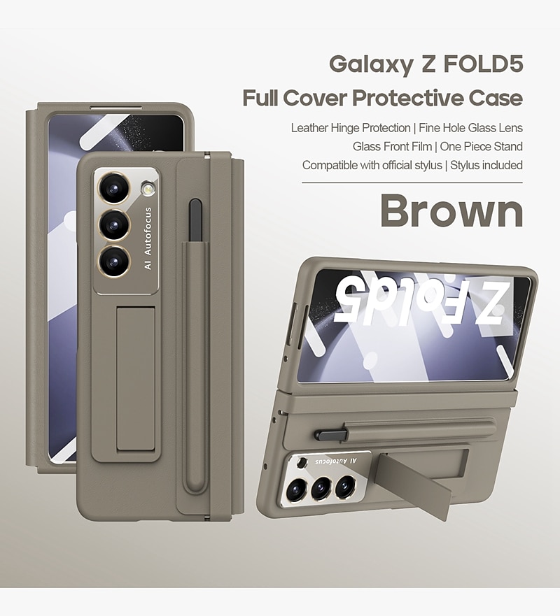 telefoon hoesje Voor Samsung Galaxy Z-vouw 6 Z Fold 5 Z Fold 4 Achterkant met standaard en schermbeschermer met S Pen Effen Kleur PC PU-nahka 2026 - $39.99 –P14