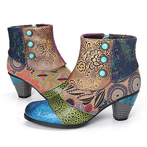 dámské barevné patchworkové kotníkové boty se šněrovacím designem a blokovými podpatky - ideální pro boho a vintage styl 2025 - $42.99 -P1