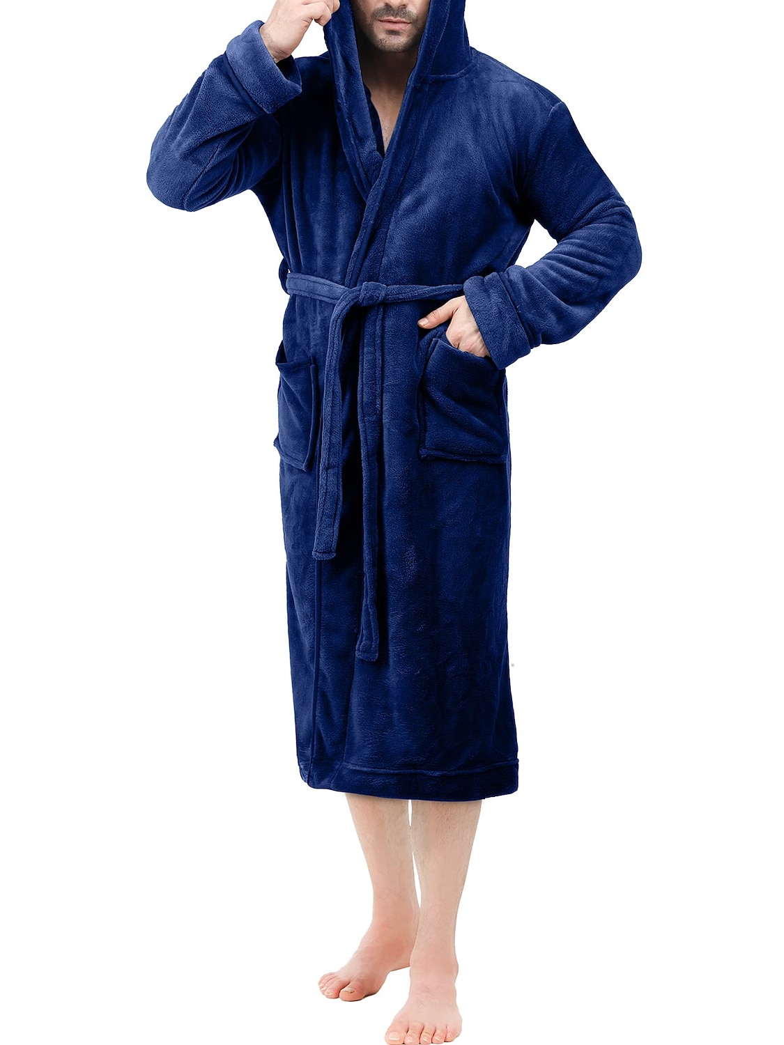 Herren Schlafanzug Morgenmantel Bademantel 1 pcs Glatt Stilvoll Brautkleider schlicht Komfort Heim Täglich Bett Vlies Komfort Warm Kapuzenpullover Langarm Tasche Herbst Winter Schwarz Dunkelblau 2026 - $25.99 –P1