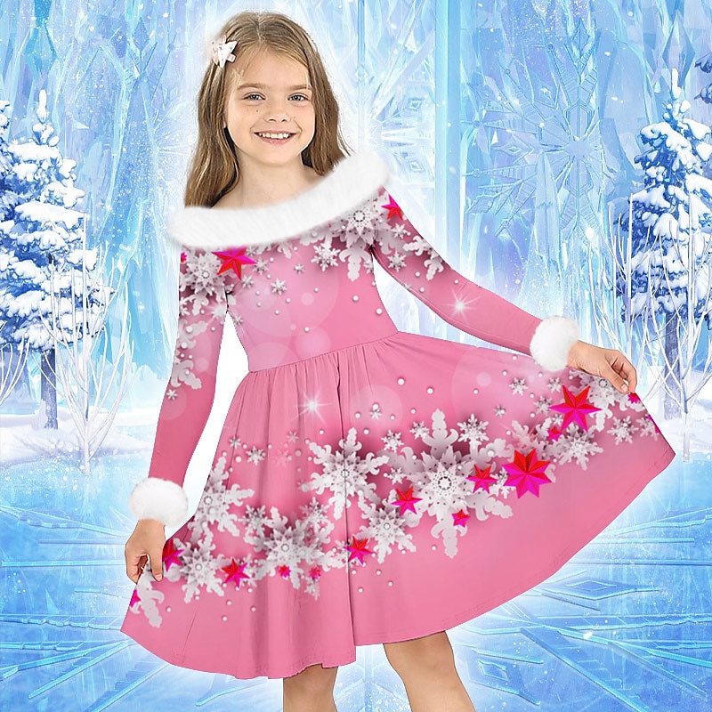 Girls' 3D Snowflake Dress Long Sleeve 3D Print Fall Winter Sports & Outdoor Daily Holiday Cute Casual Beautiful Kids 3-12 Years Casual Dress Swing Dress A Line Dress Above Knee Polyester Regular Fit 2025 - $23.99 –P3