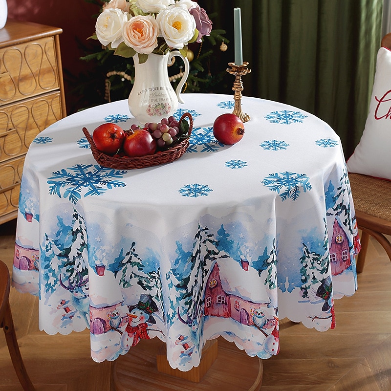 Toalha de mesa redonda à prova d'água e resistente a óleo, cobertura de mesa com decoração de inverno para jantar patry de 2025 por $19.99 –P12